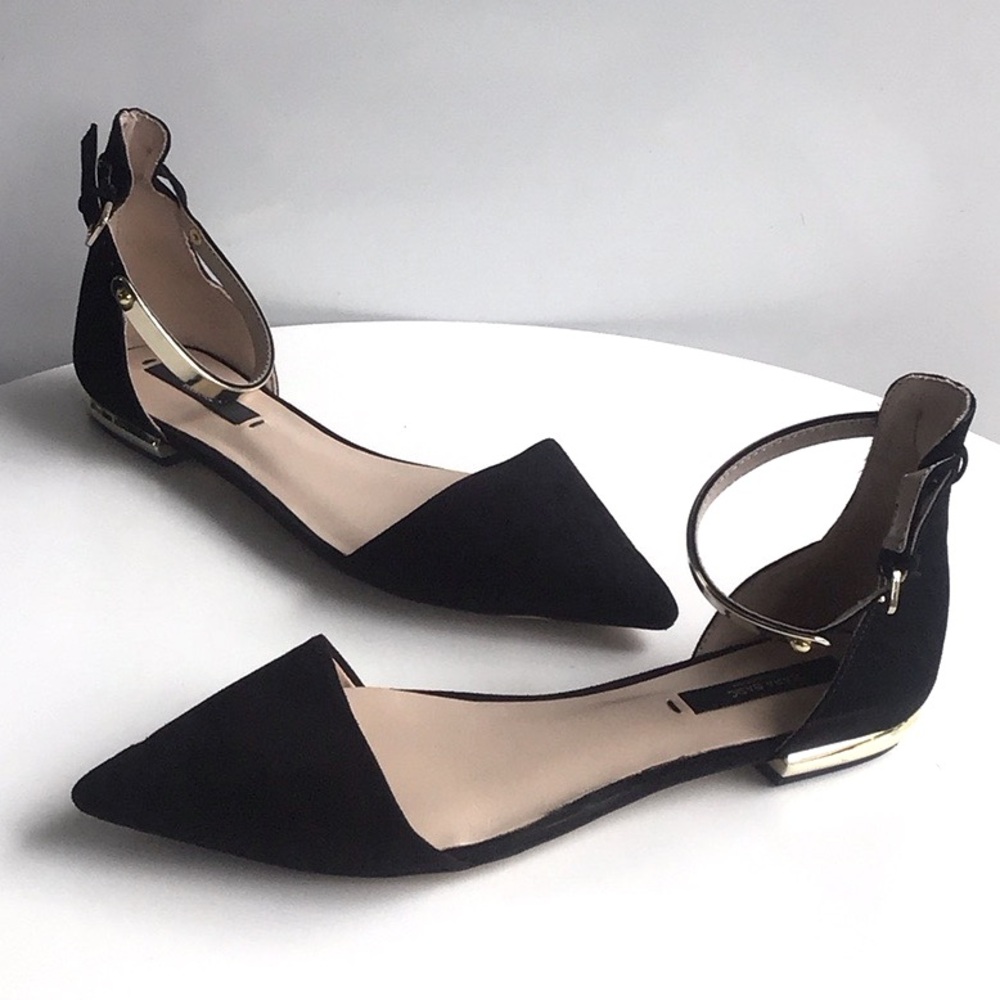 Zara pointy toe flats gold ankle strap D’orsay